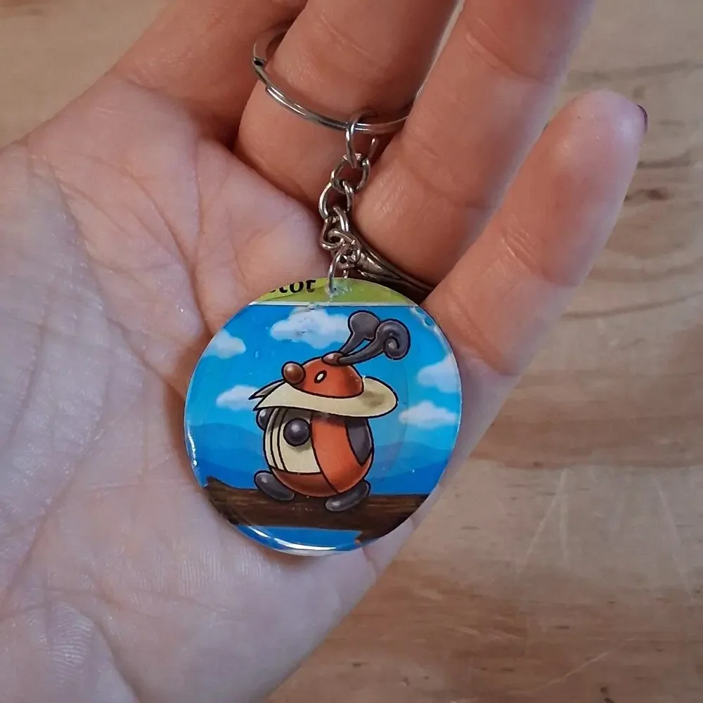 Handmade Kricketot Keychain Resin Card Round Keychain Ladybug Gold Chain